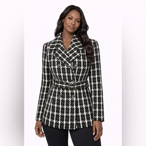 Rampage Black and White Checkered Tweed Belted Coat, Size 00